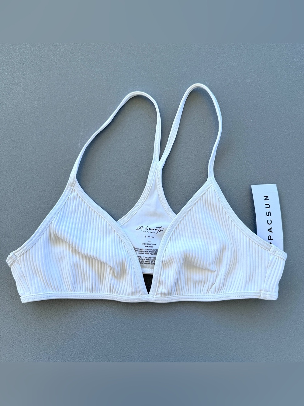 NWT LA Hearts by PacSun XS White Ribbed Triangle Swim Bikini Top